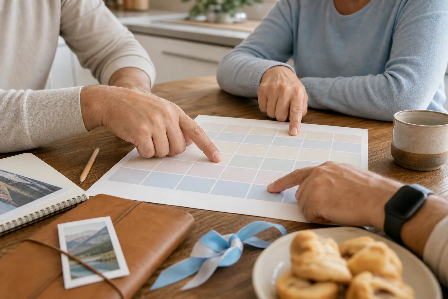 Escena de uso con una familia planificando fechas en un calendario mensual genérico